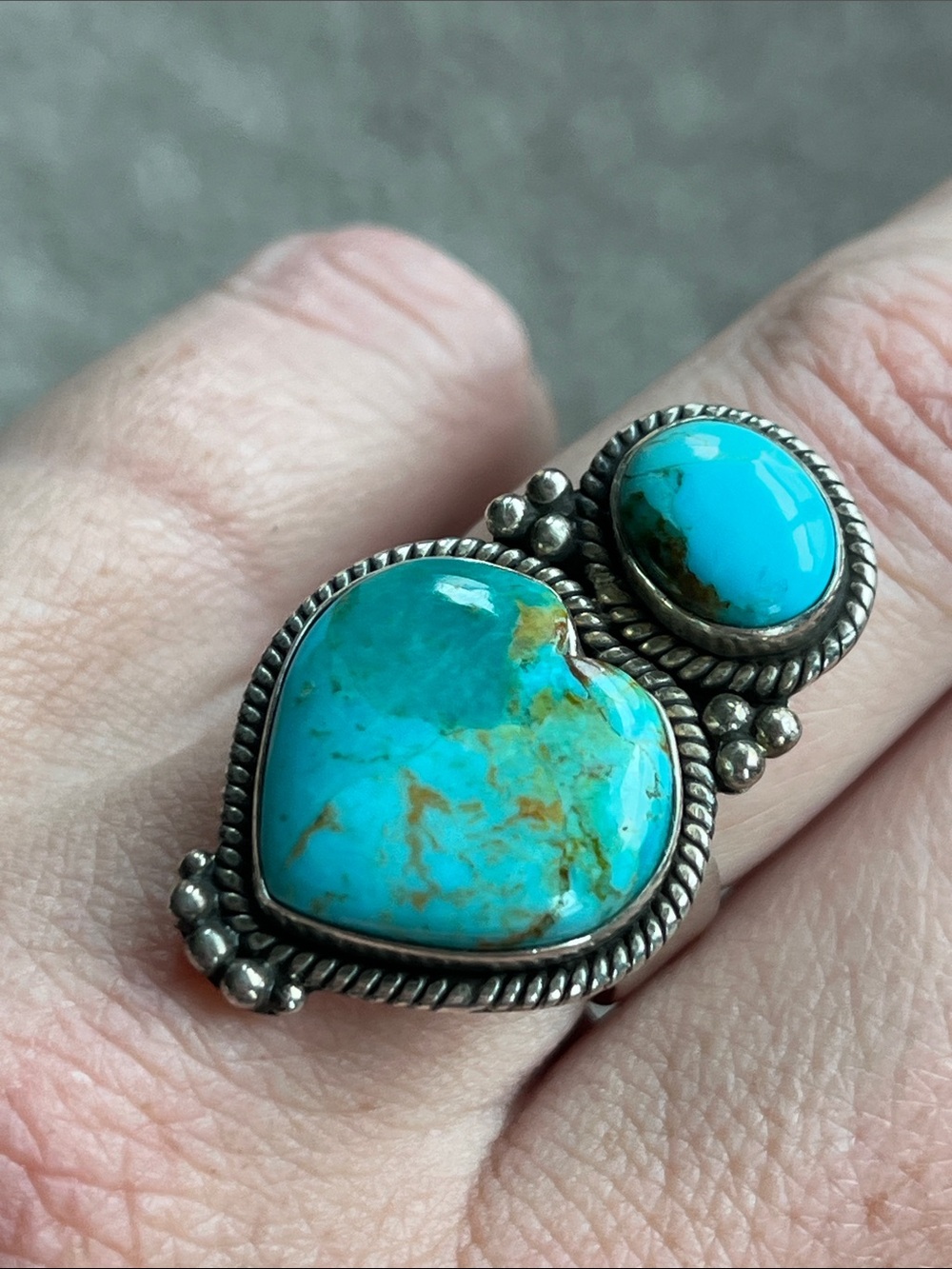 Sterling Silver Turquoise Heart & Oval Ring - Blue Turquoise - Picture 5 of 6